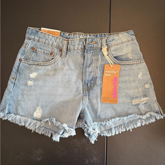 Vanilla Star Blue Distressed Jean Shorts - Picture 1 of 7